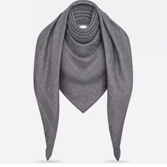 DIOR SQUARE SCARF 140 CM IN COOL GRAY WOOL AND SILK  408661