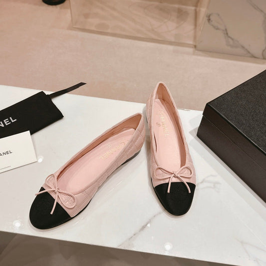 CHANEL ballet flats pink lambskin embroidery grosgrain