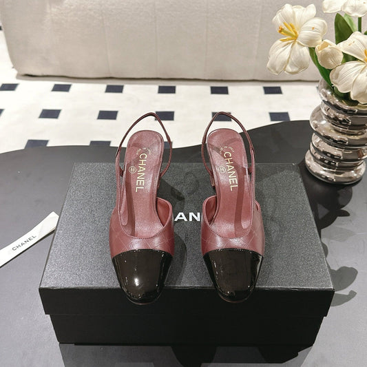 CHANEL 25 Slingback Heel Red Embossed Leather 237496