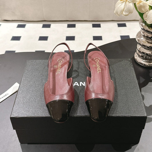 CHANEL 25 Slingback Flats Red Emobossed Leather 237491