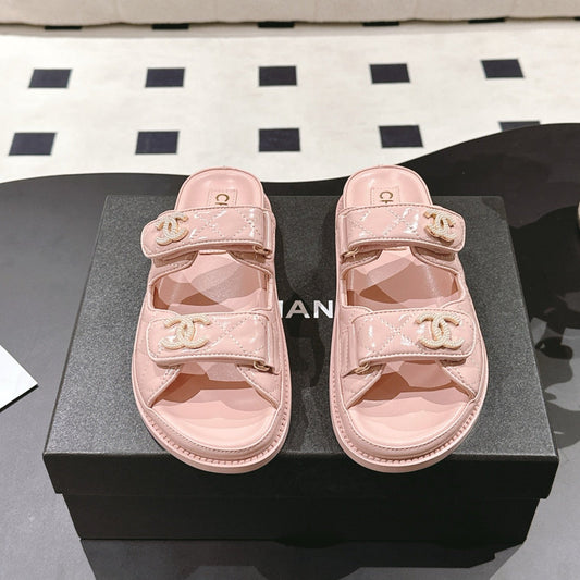 CHANEL 25 Dad Sandal Mule Pink Pastel Patent Leather 237580