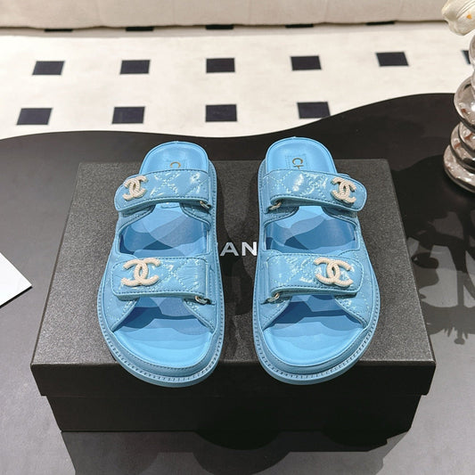 CHANEL 25 Dad Sandal Mule Sky Blue Patent Leather 237583
