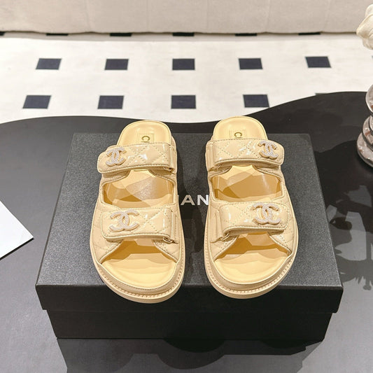 CHANEL 25 Dad Sandal Mule Yellow Pastel Patent Leather 237582