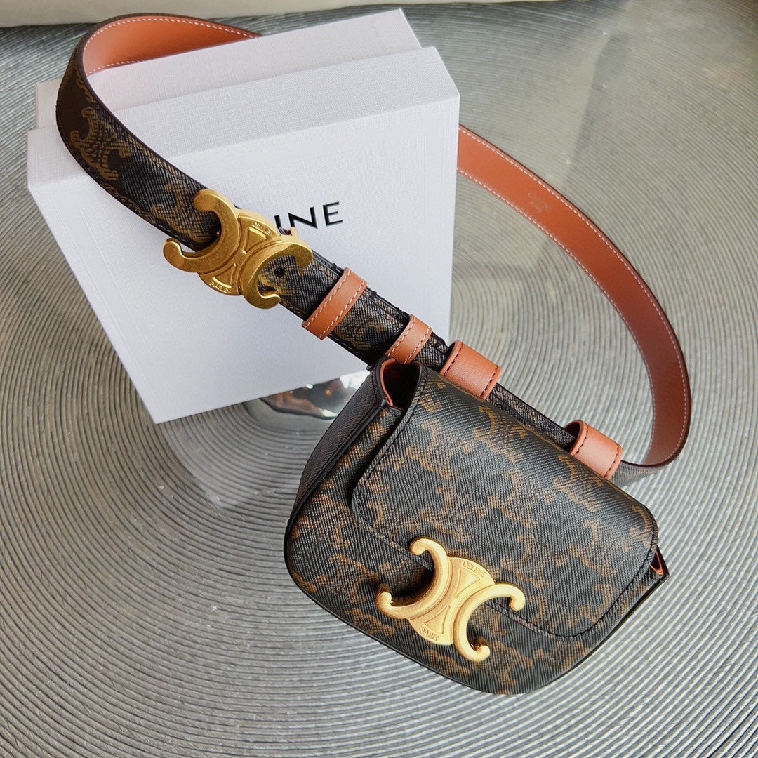 Celine triomphe canvas belt bag triomphe gold buckle