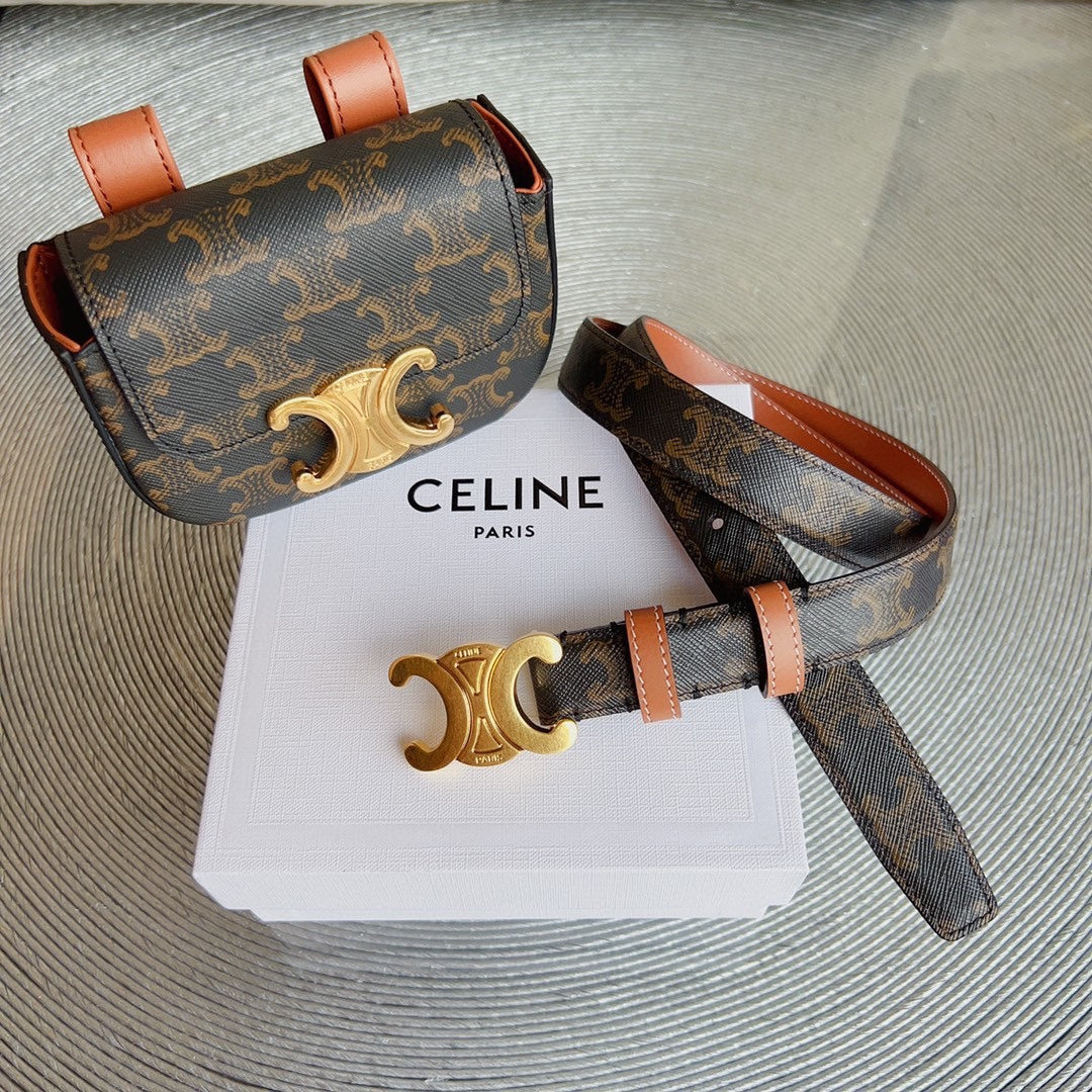 Celine triomphe canvas belt bag triomphe gold buckle