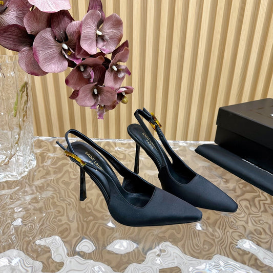 Saint Laurent SL DUNE SLINGBACK PUMPS BLACK SATIN