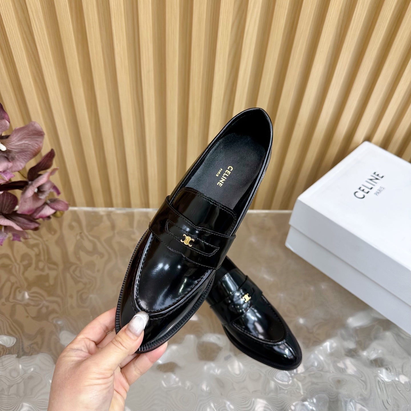 Celine CELINE Loafers Black Leather 285917