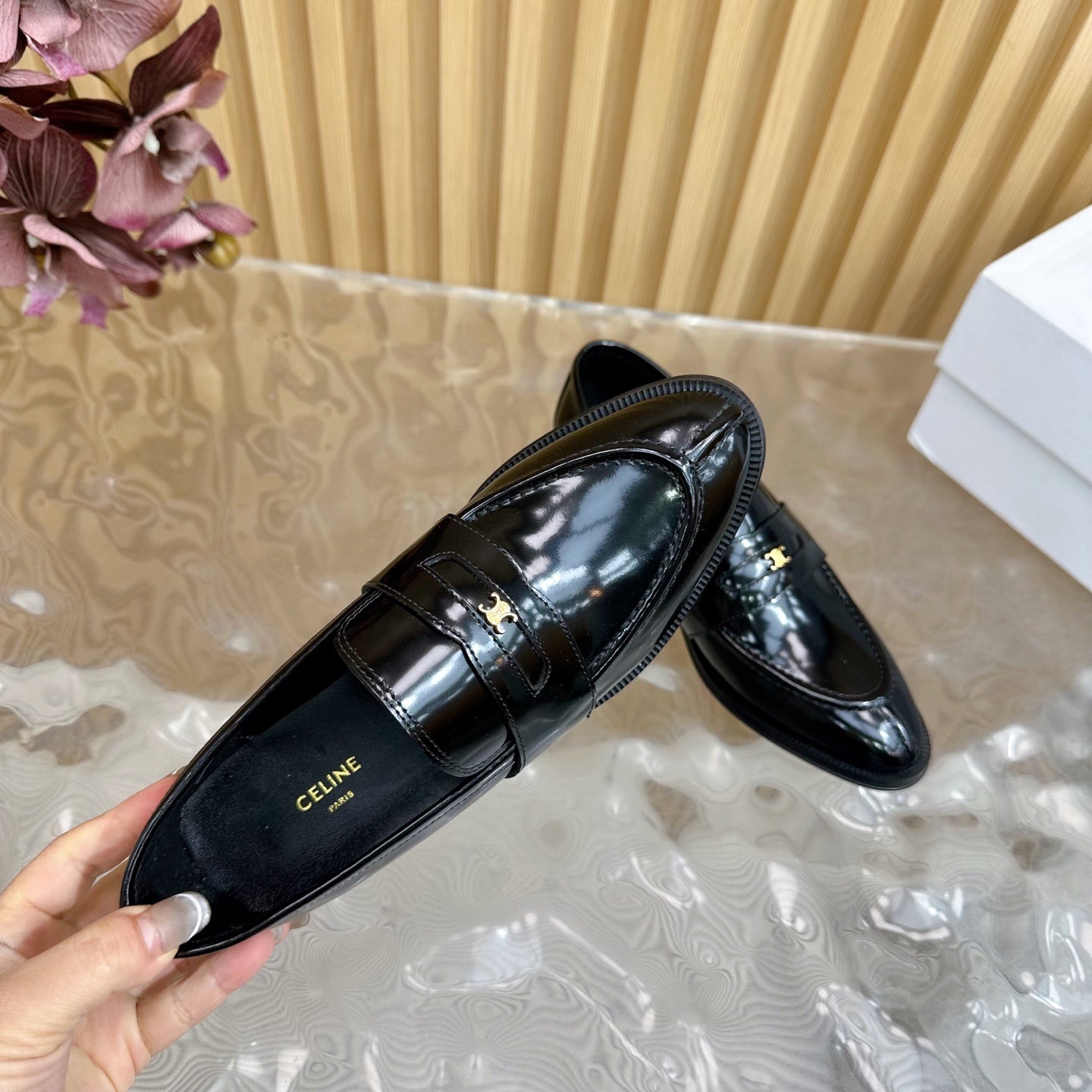 Celine CELINE Loafers Black Leather 285917