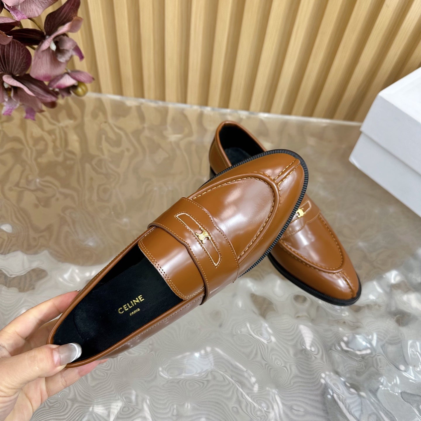 Celine CELINE Loafers Brown Leather 285918