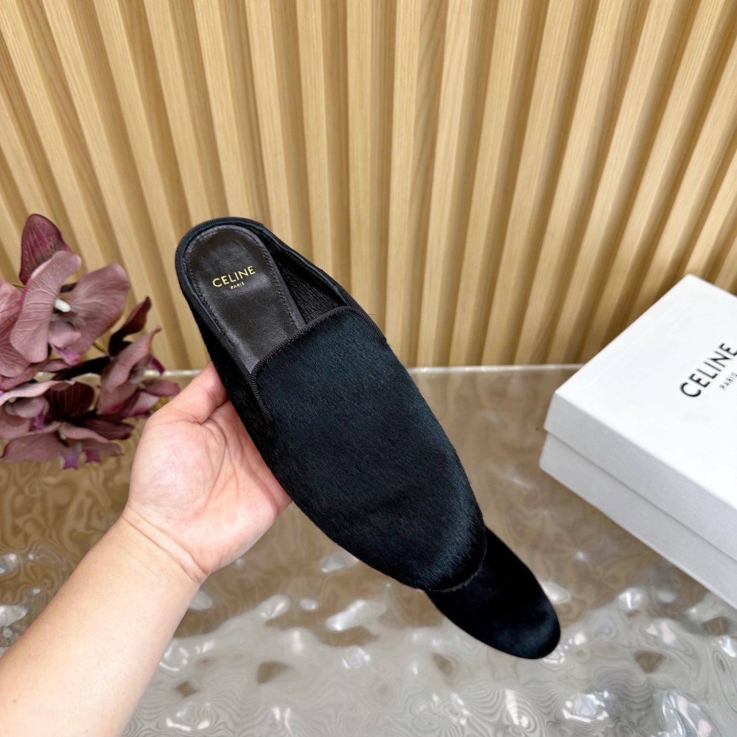 Celine CELINE 25 Slippers Black Velvet 285912
