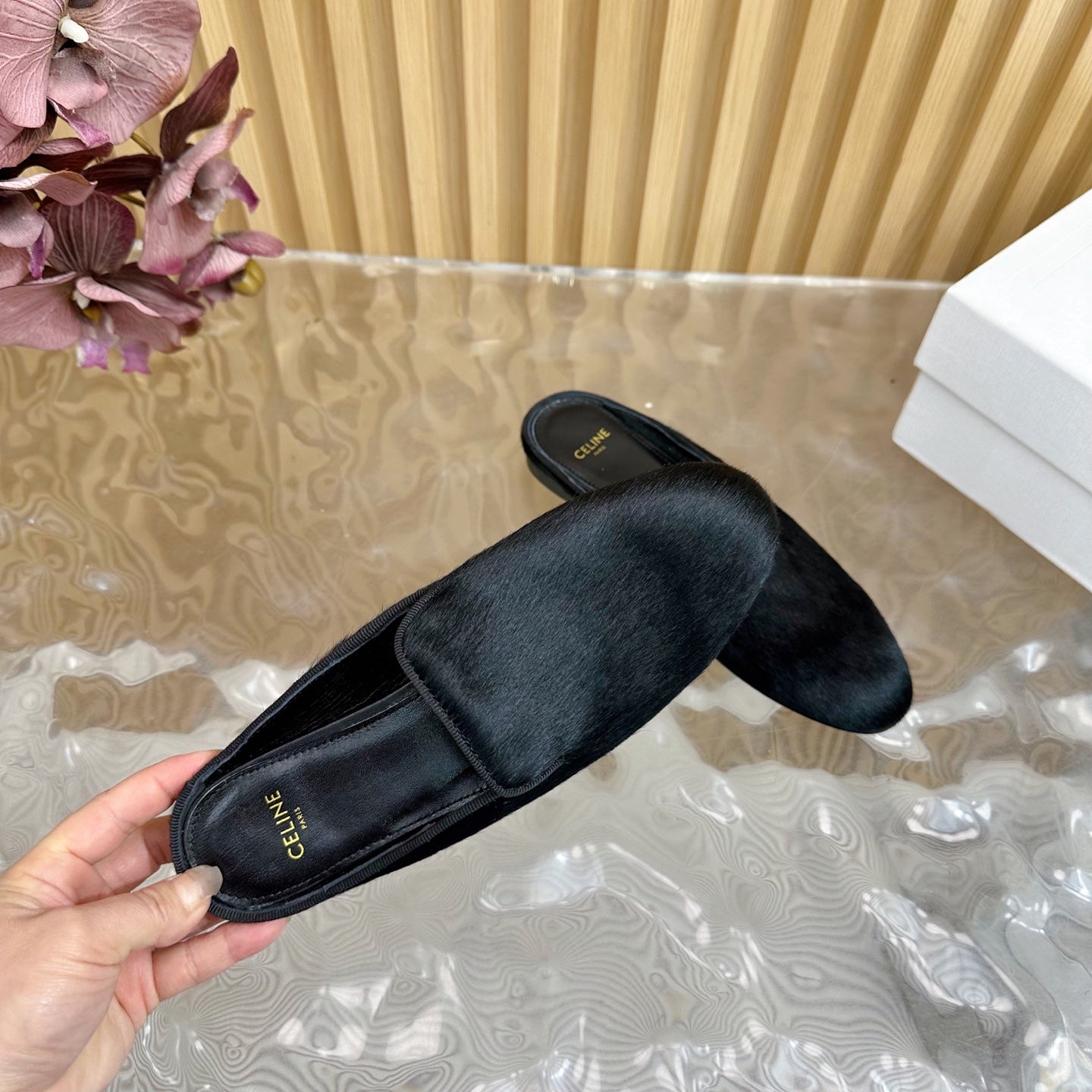 Celine CELINE 25 Slippers Black Velvet 285912
