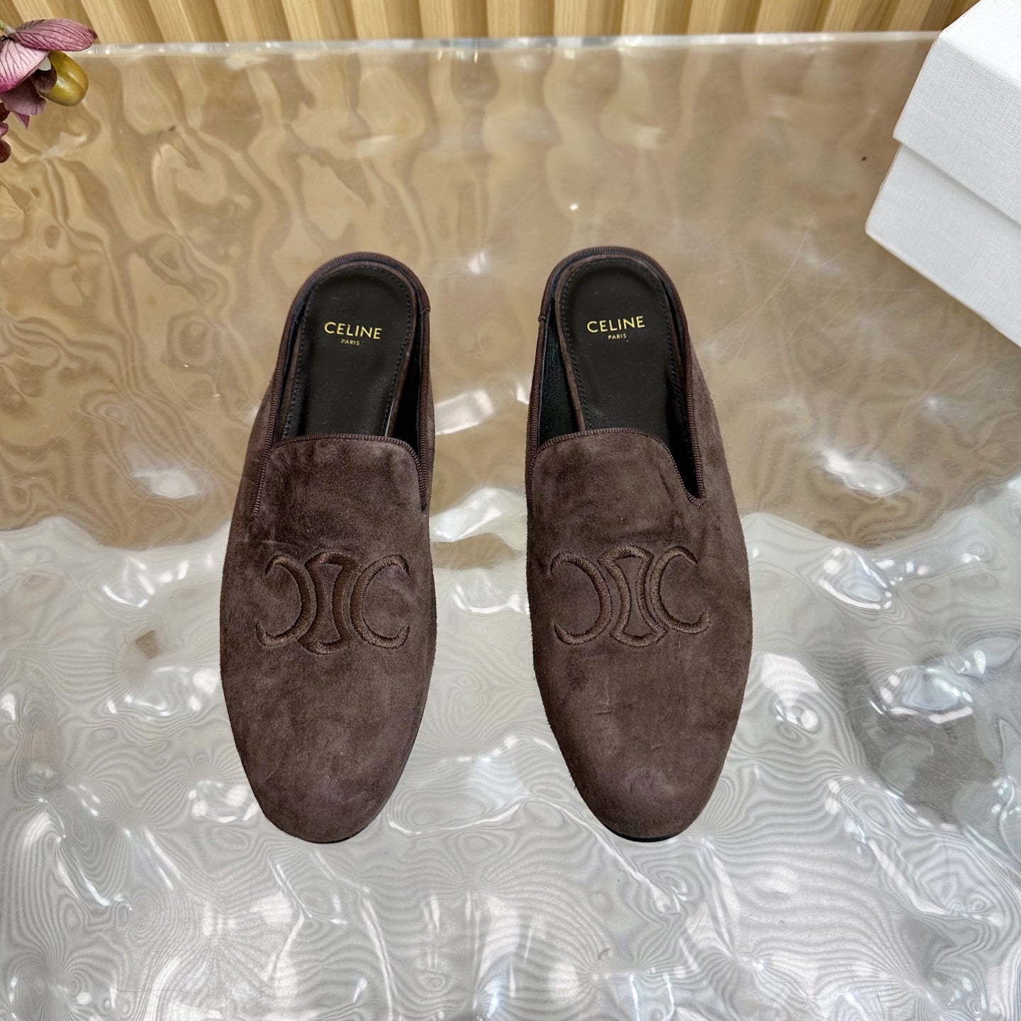 Celine CELINE 25 Slippers Brown Velvet 285913