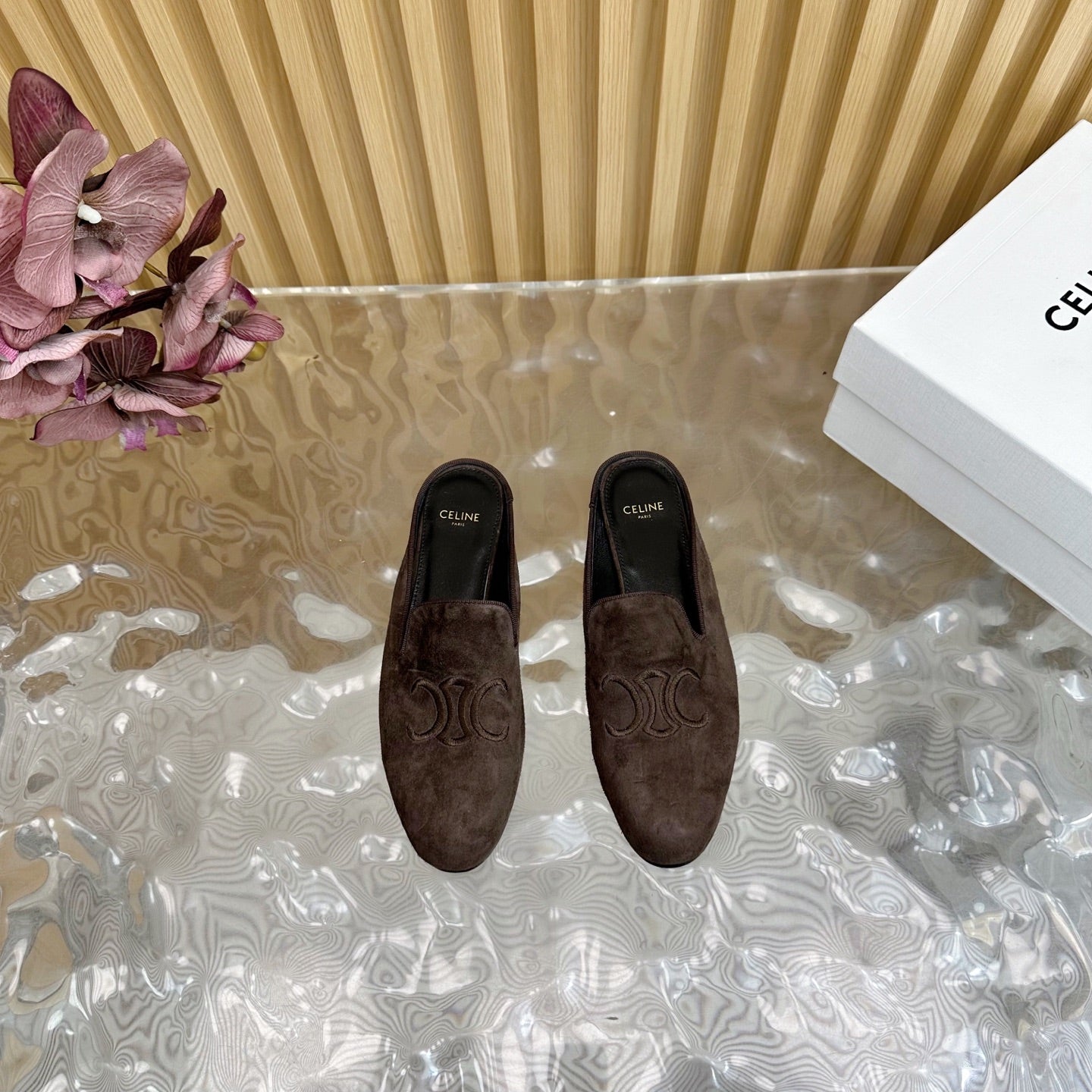 Celine CELINE 25 Slippers Brown Velvet 285913