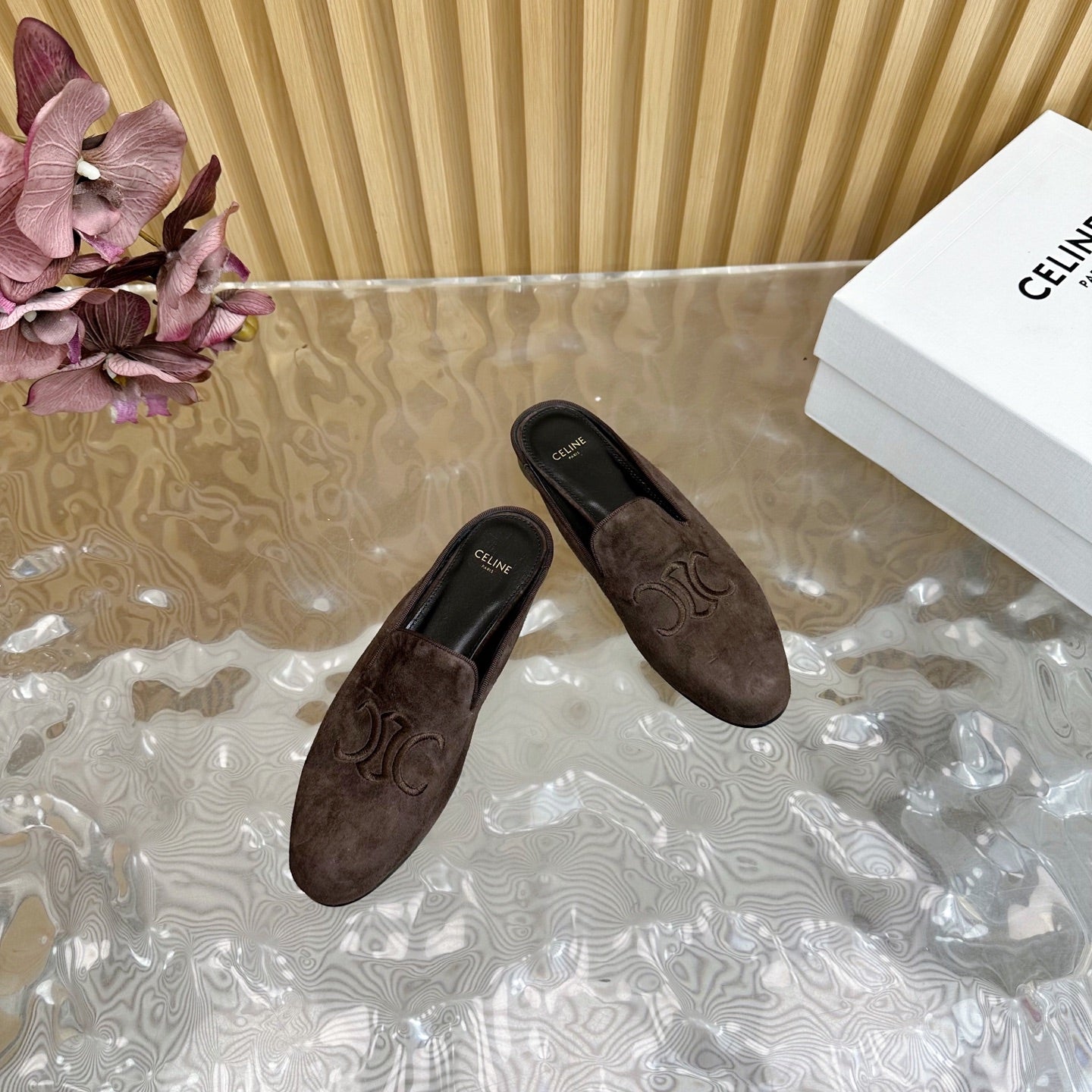 Celine CELINE 25 Slippers Brown Velvet 285913