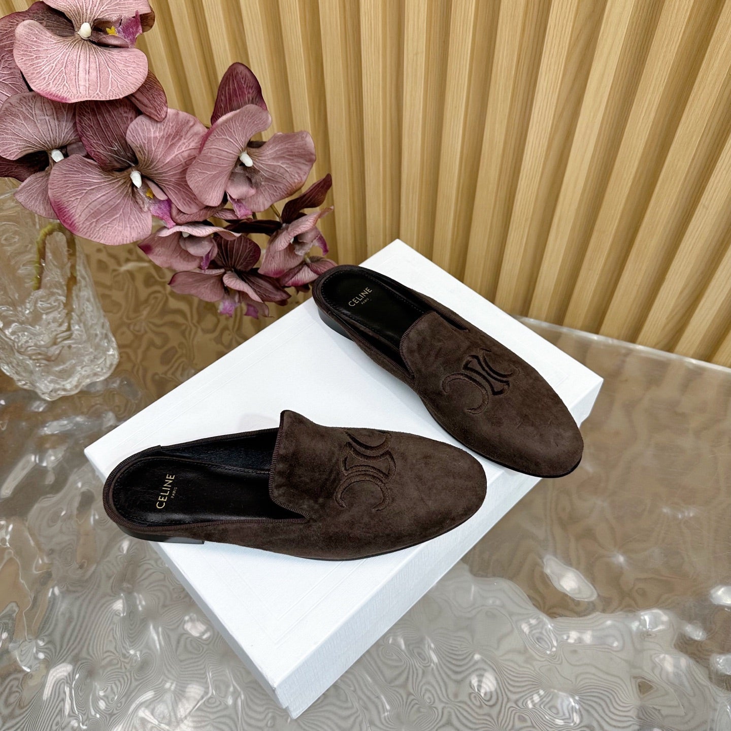 Celine CELINE 25 Slippers Brown Velvet 285913