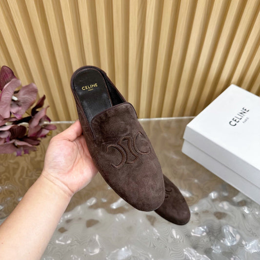Celine CELINE 25 Slippers Brown Velvet 285913