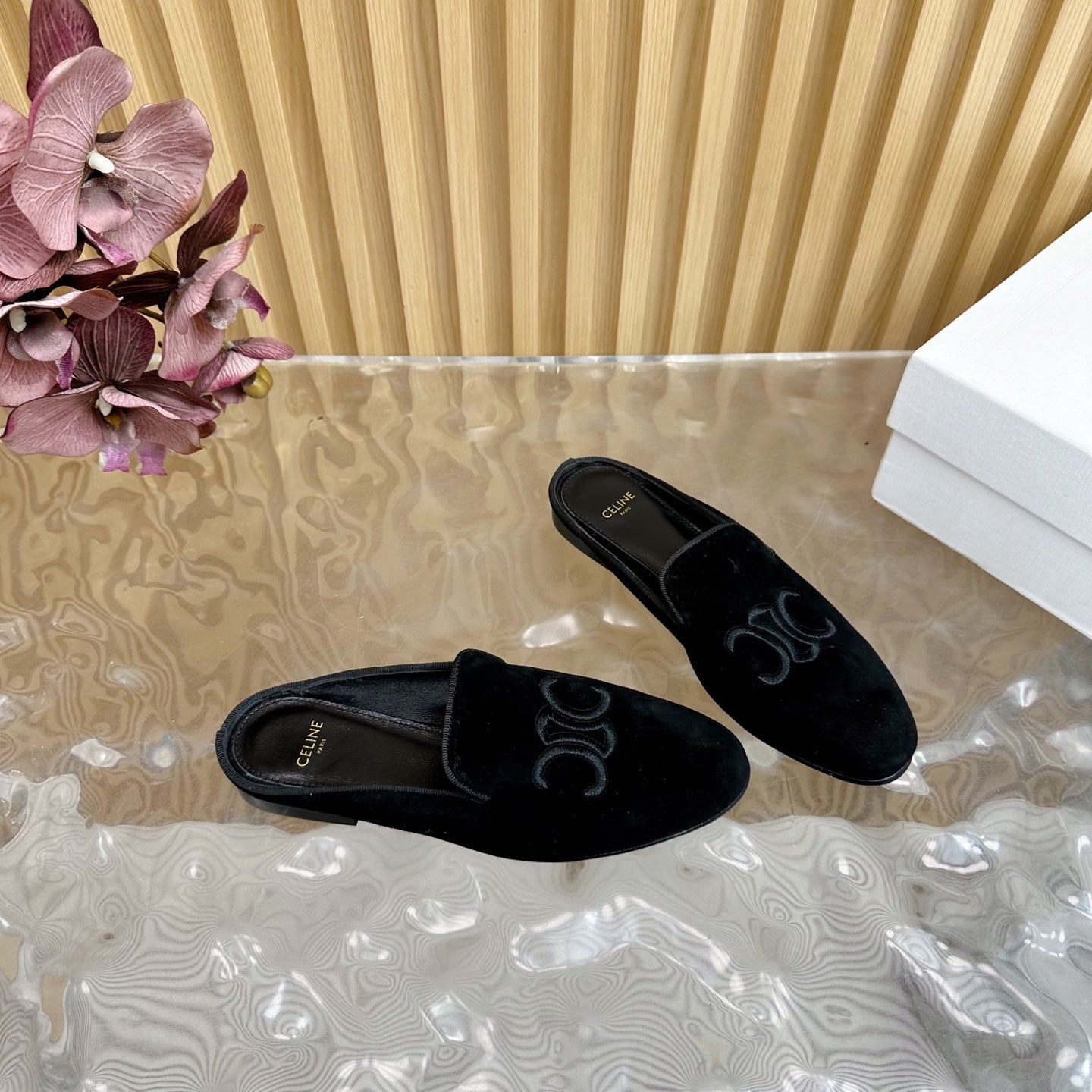 Celine CELINE 25 Slippers Black Velvet 285914