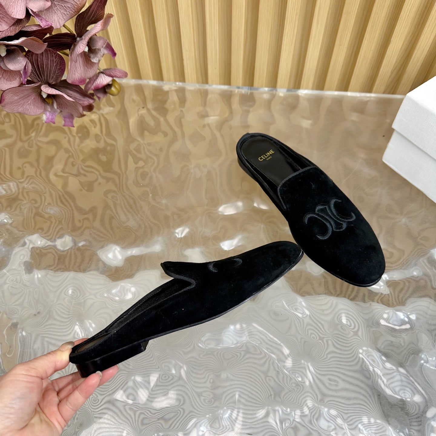 Celine CELINE 25 Slippers Black Velvet 285914