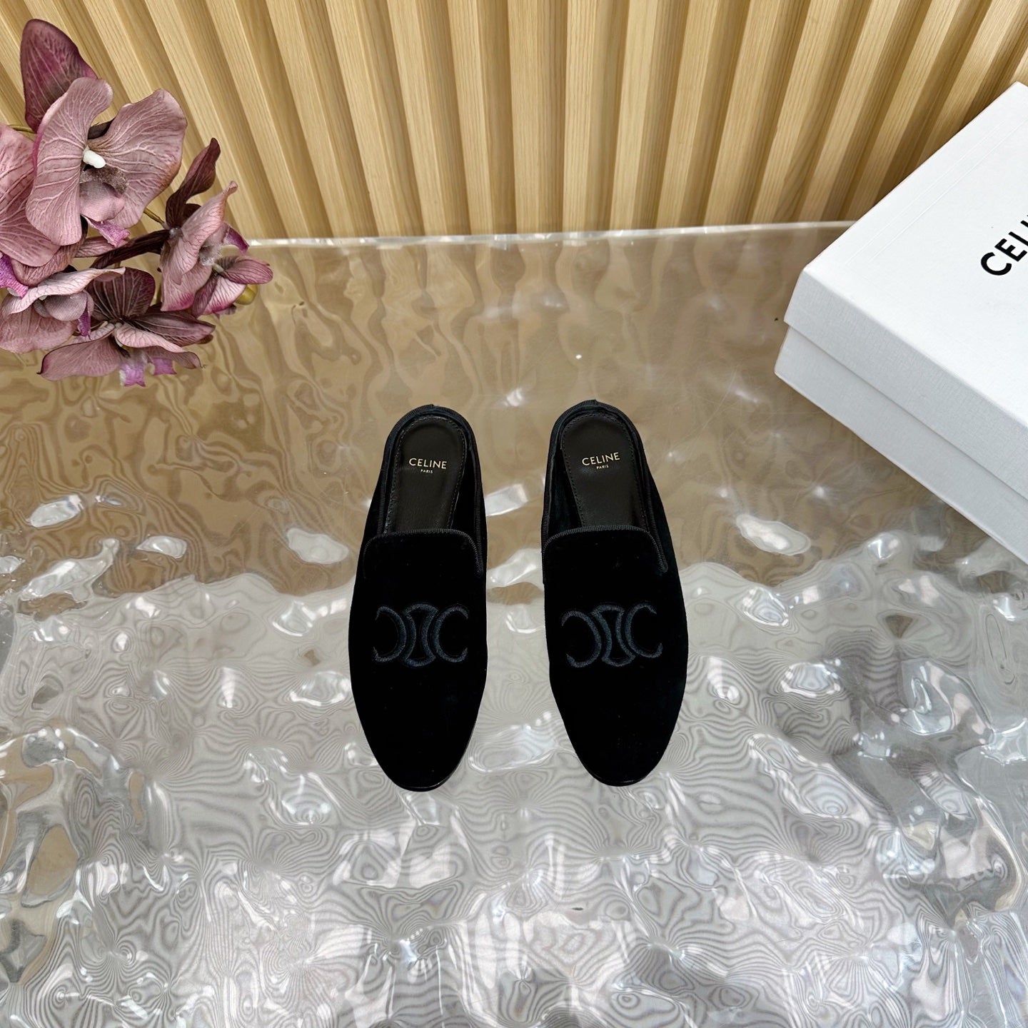 Celine CELINE 25 Slippers Black Velvet 285914
