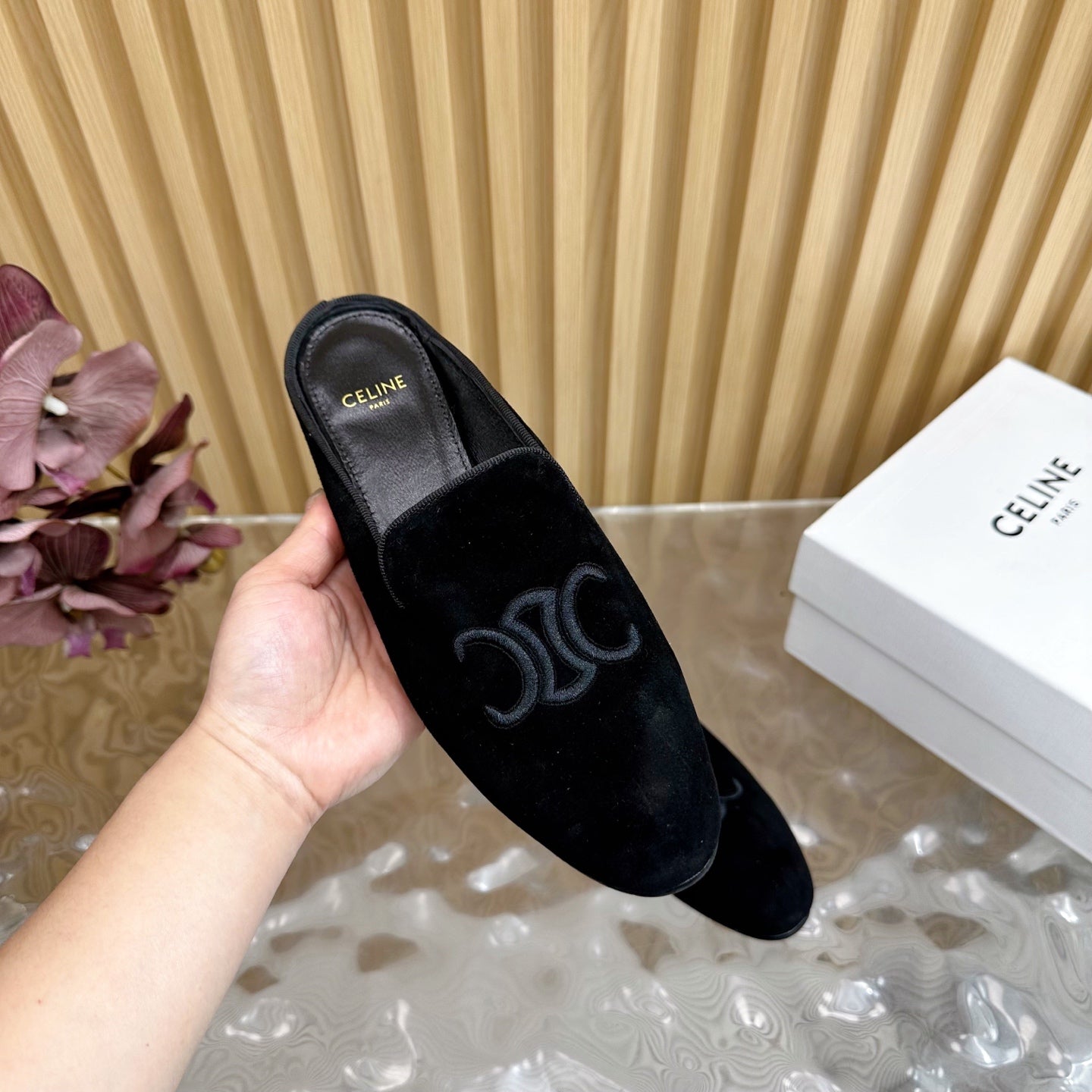Celine CELINE 25 Slippers Black Velvet 285914