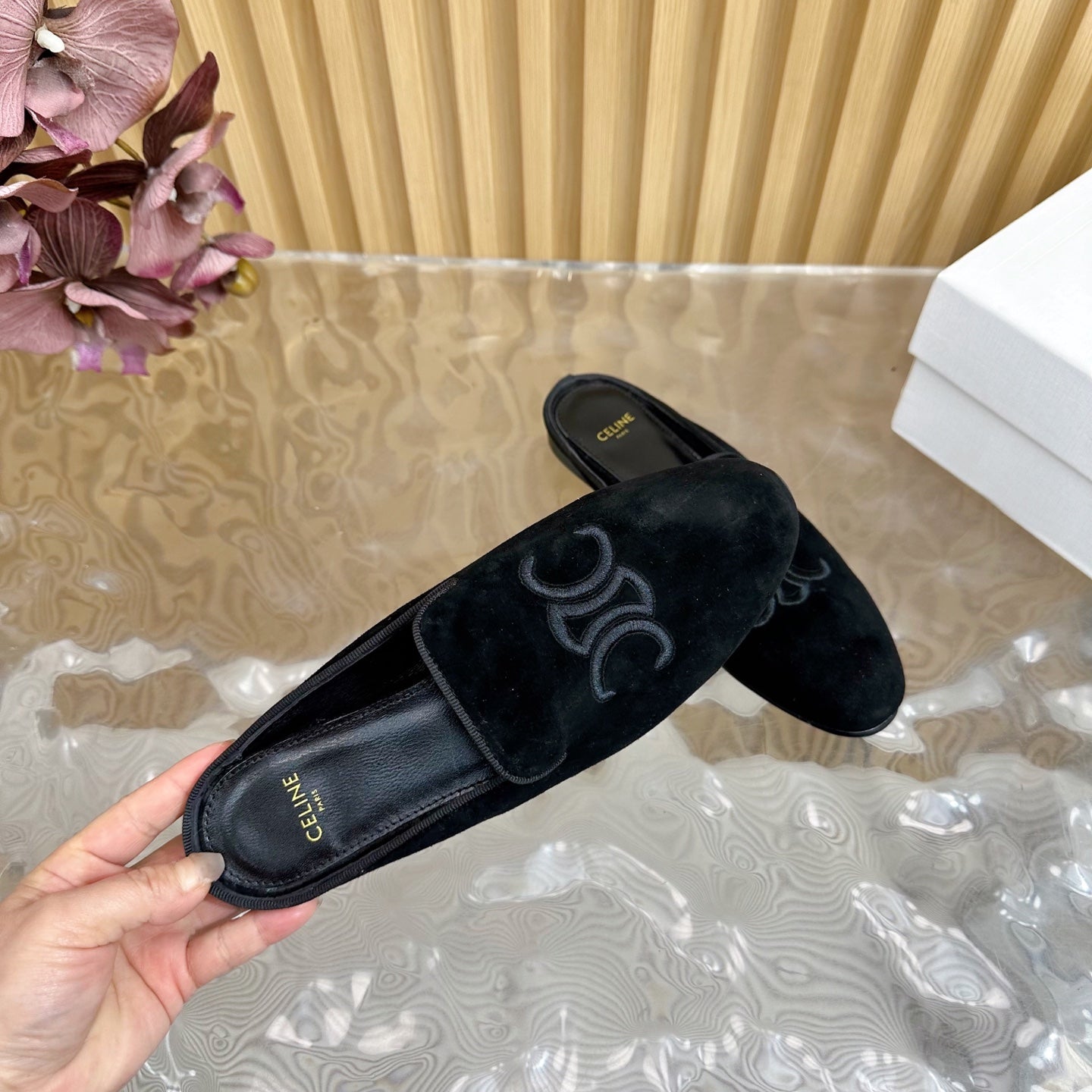 Celine CELINE 25 Slippers Black Velvet 285914