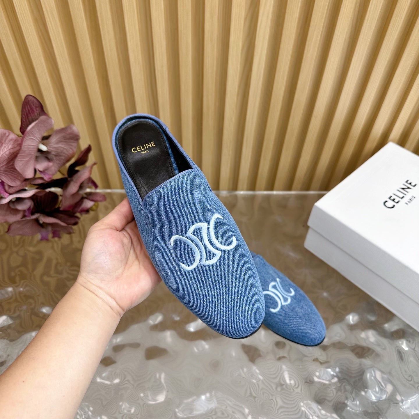 Celine CELINE 25 Slippers Blue Denim 285915