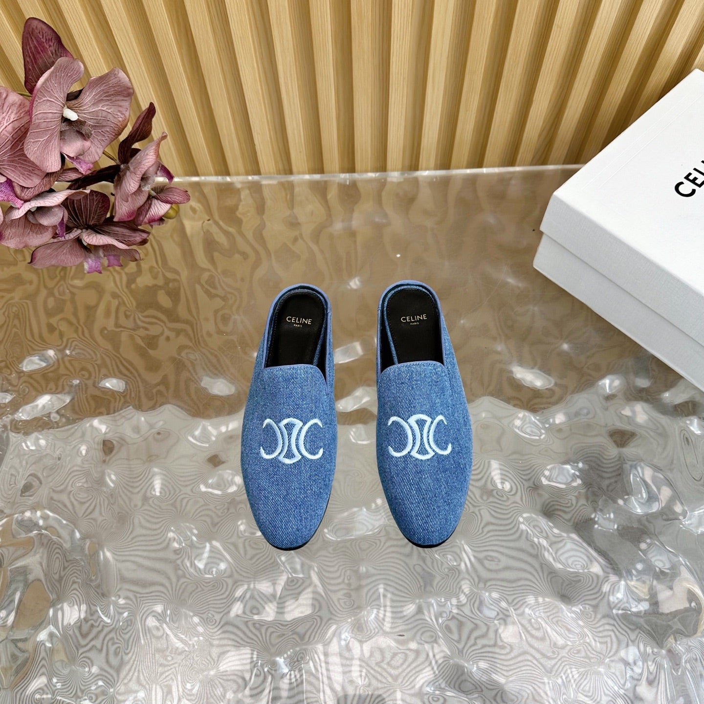 Celine CELINE 25 Slippers Blue Denim 285915