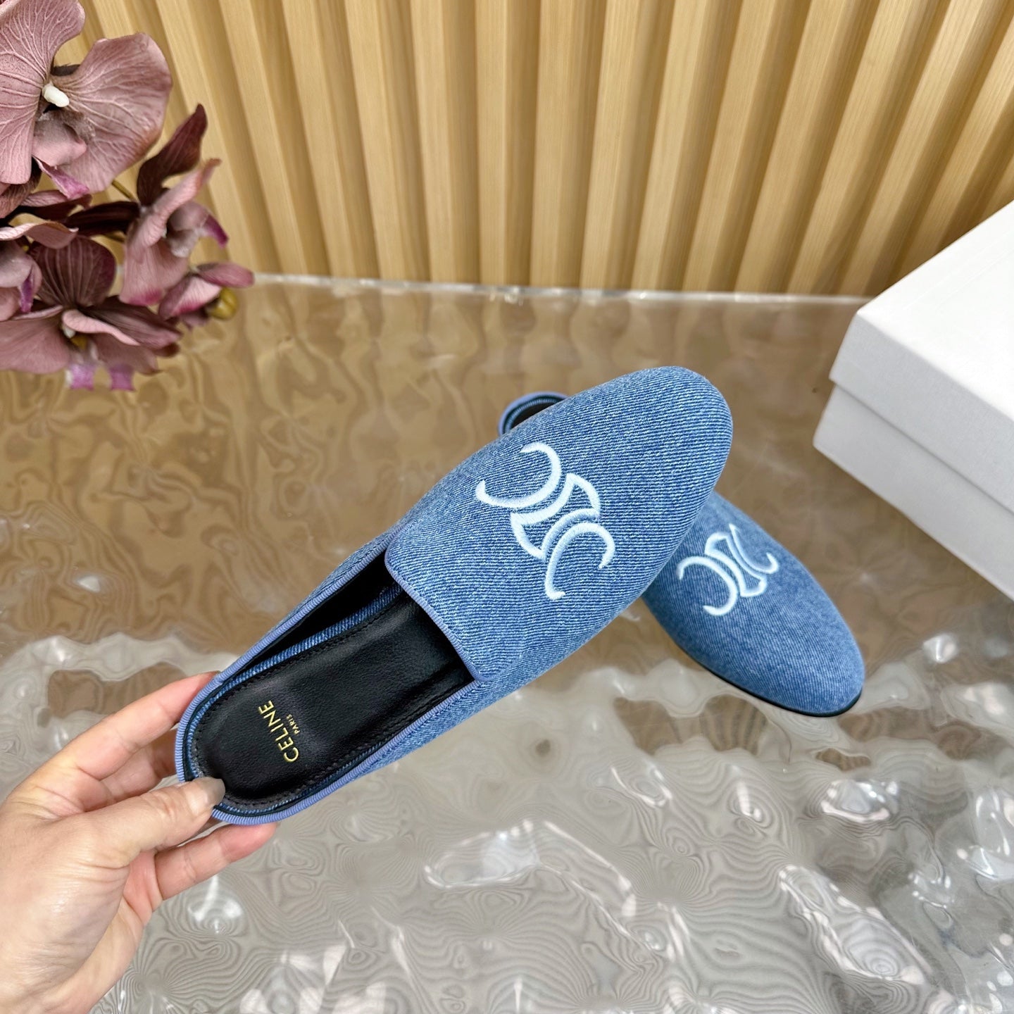 Celine CELINE 25 Slippers Blue Denim 285915