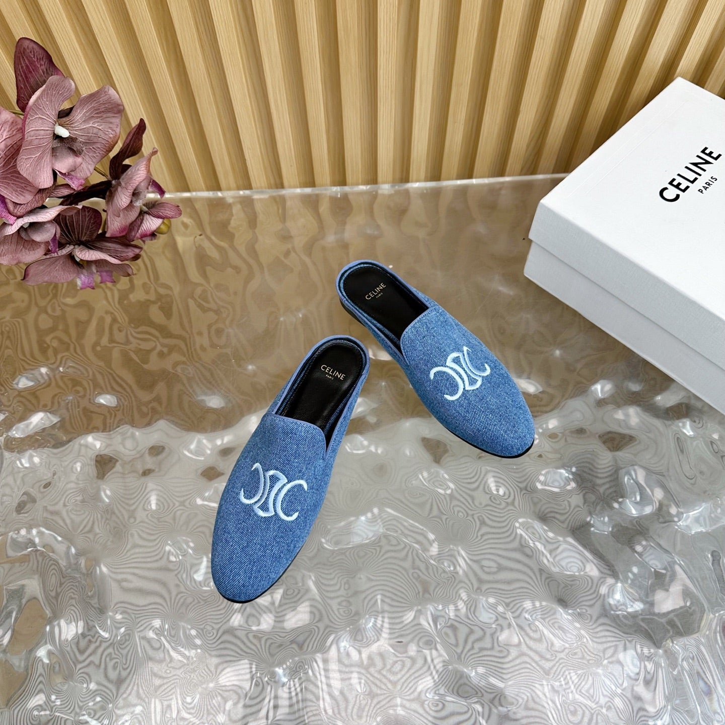 Celine CELINE 25 Slippers Blue Denim 285915