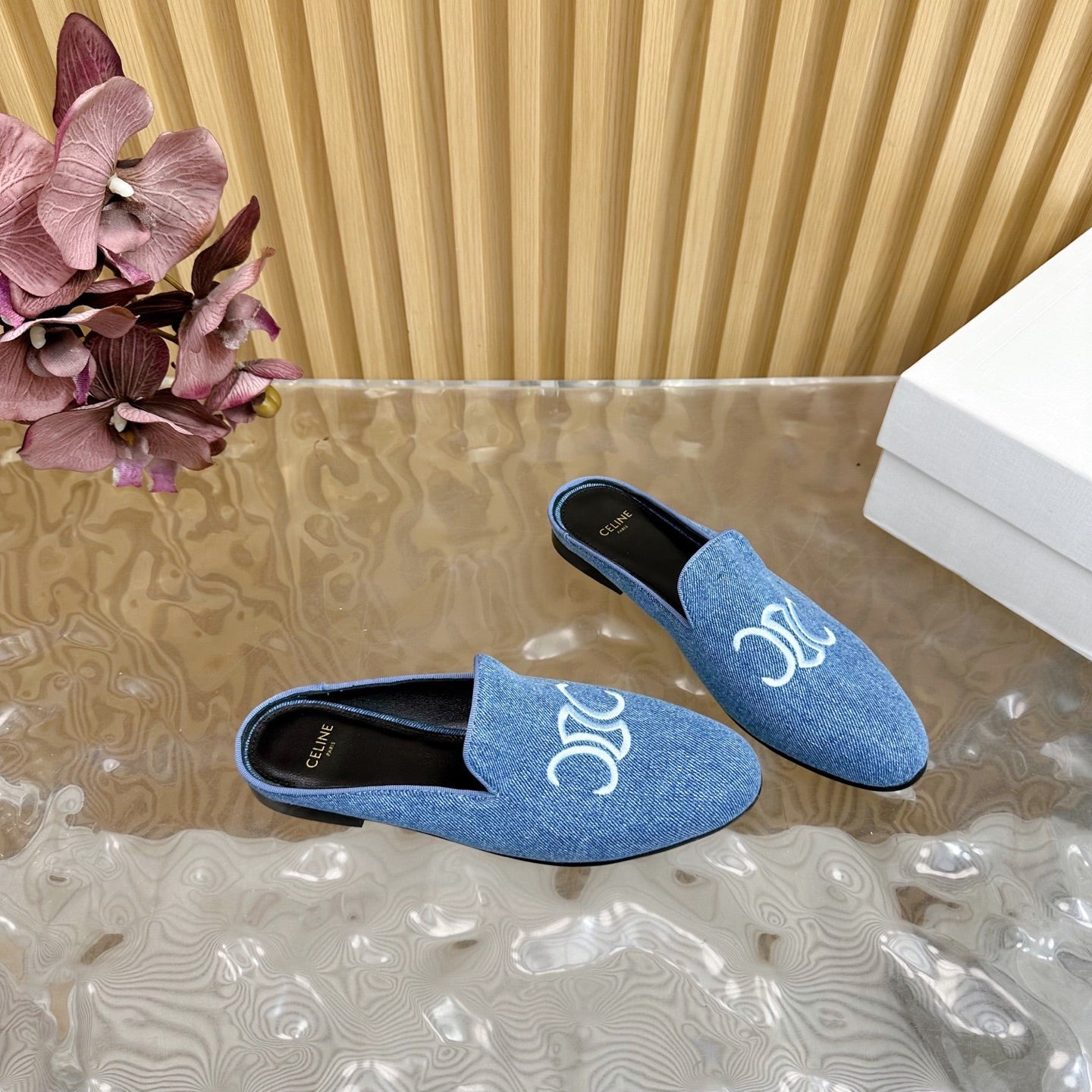Celine CELINE 25 Slippers Blue Denim 285915