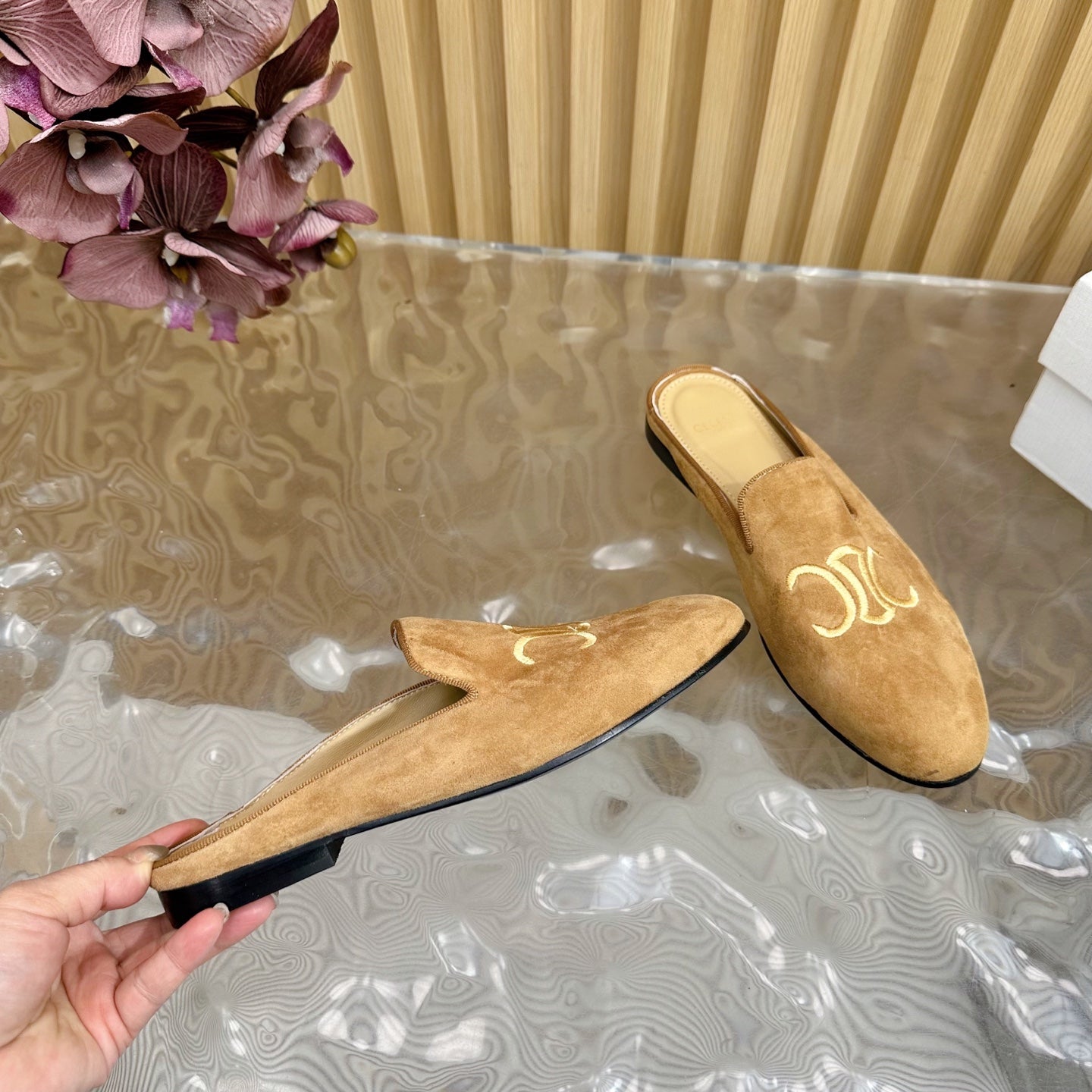 Celine CELINE 25 Slippers Brown Suede 285916