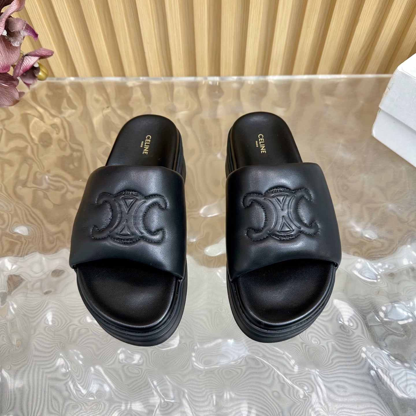 Celine CELINE 25 Sline Sandal Black Sheepskin 285910