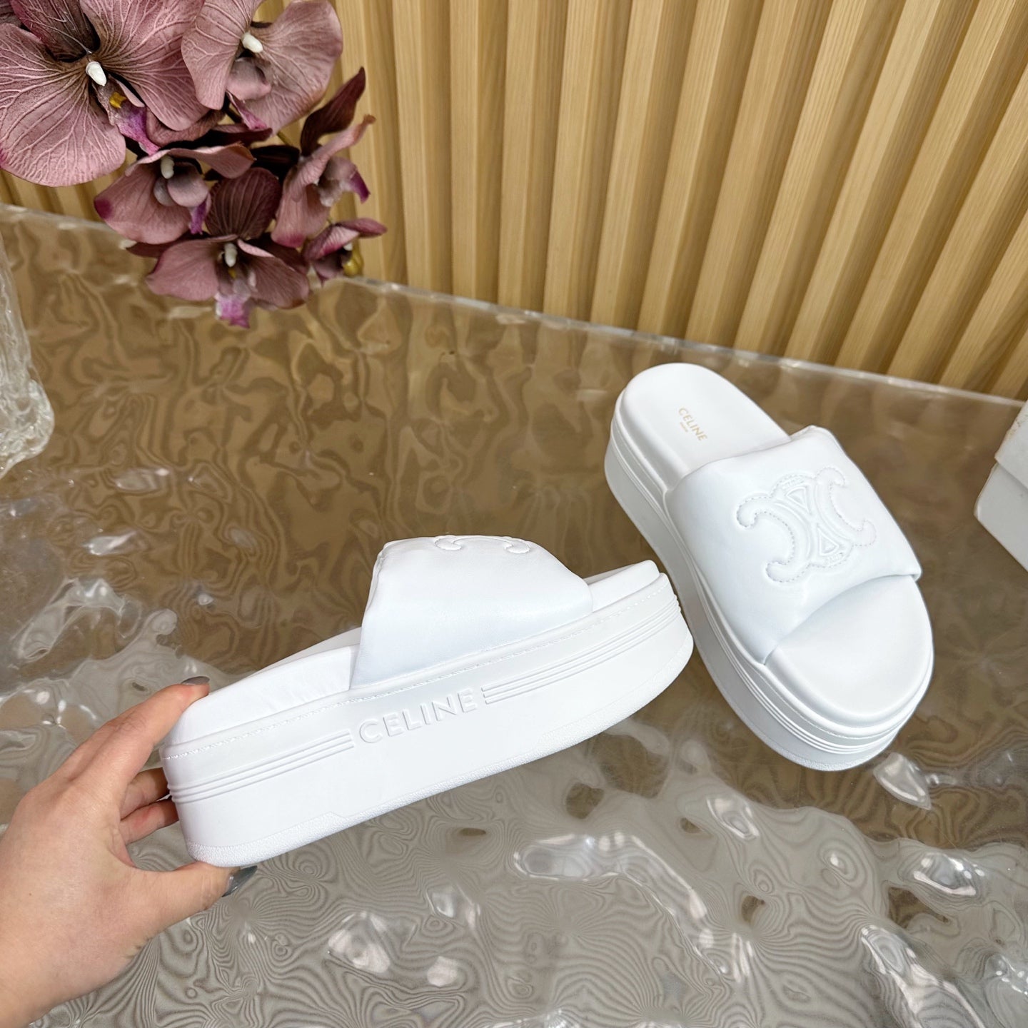 Celine CELINE 25 Sline Sandal White Sheepskin 285911