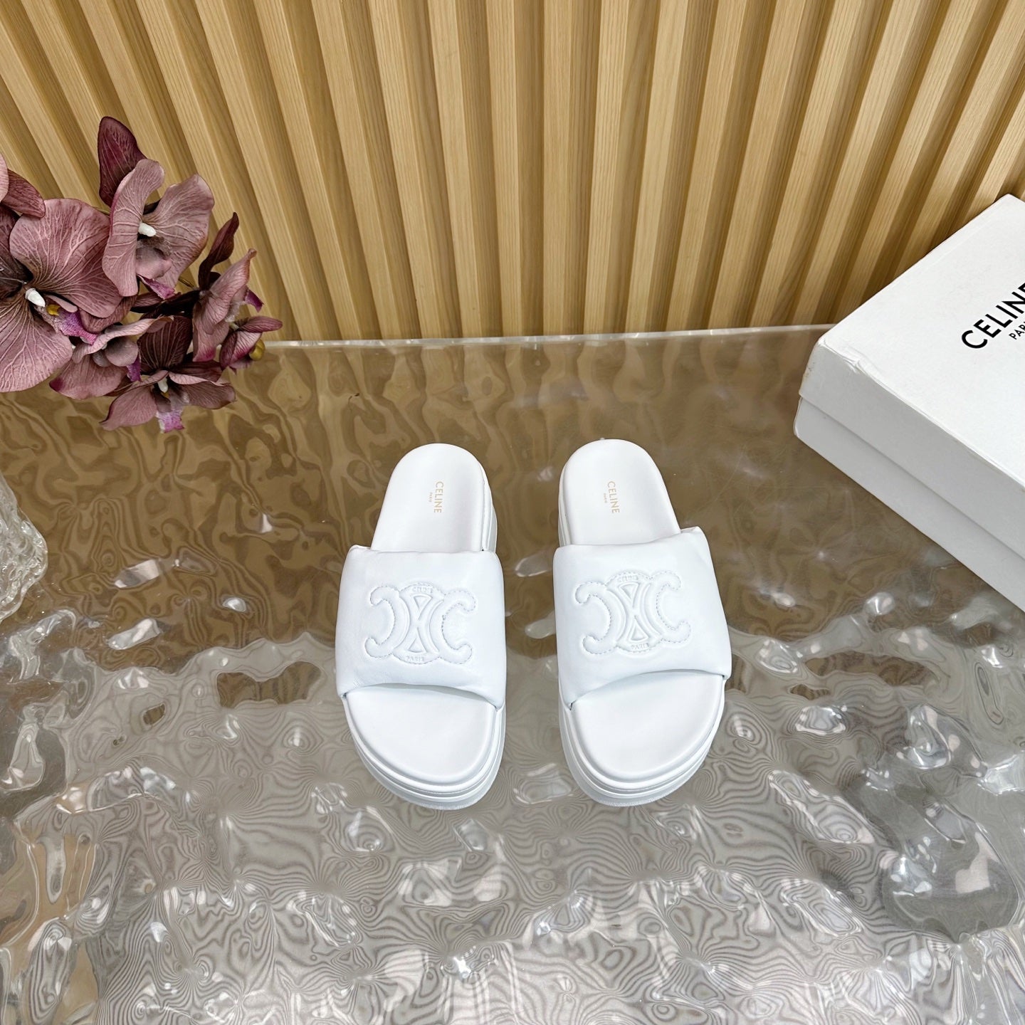 Celine CELINE 25 Sline Sandal White Sheepskin 285911