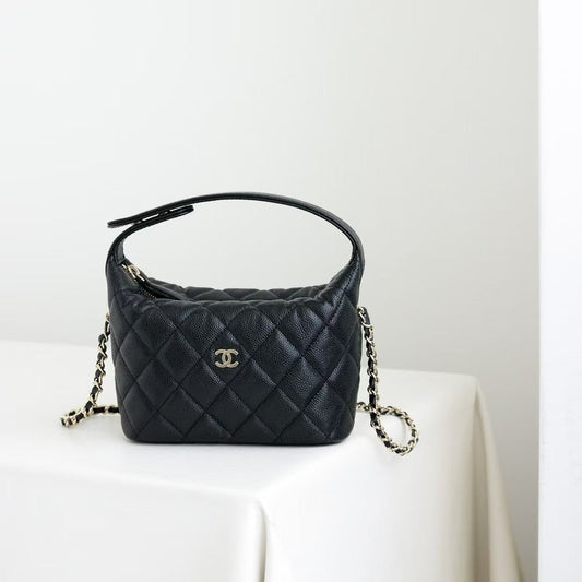 CHANEL 25C Hobo Bag Black Caviar Calfskin Silver Hardware 243623