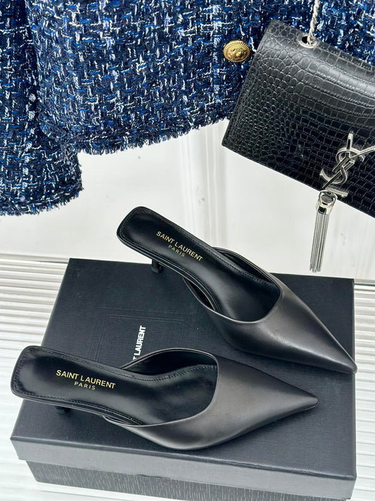 Saint Laurent SL BARBARA MULES 55 BLACK CALFSKIN