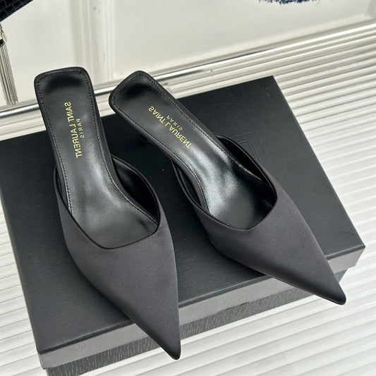 Saint Laurent SL BARBARA MULES 55 BLACK SATIN CREPE
