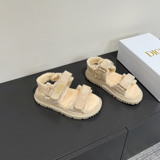 DIOR  DIORact Sandal In Light Grey Suede And Wool Fleece Lining 109873