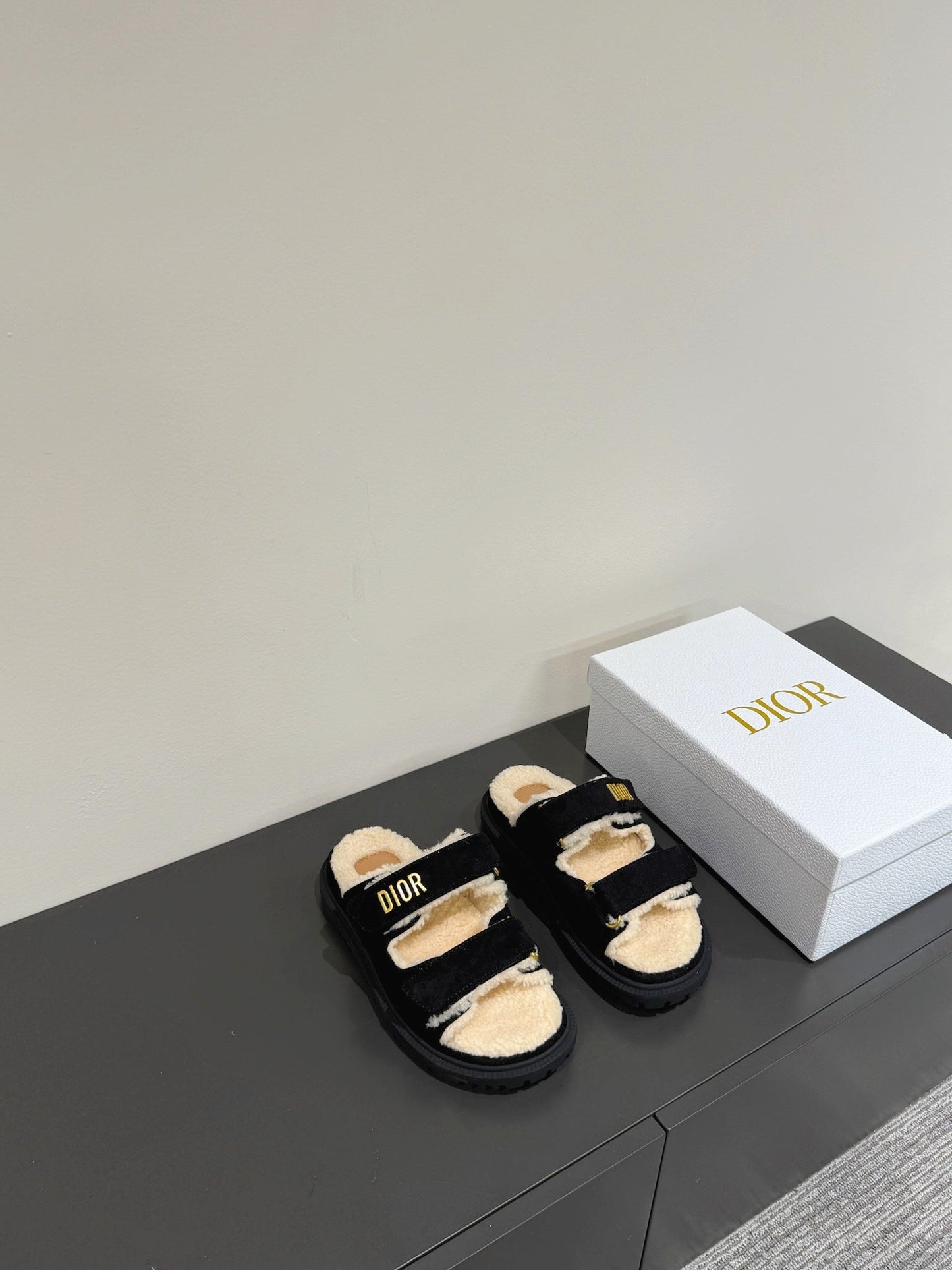 DIOR  DIORact Slide In Black Suede And Wool Fleece Lining 109875