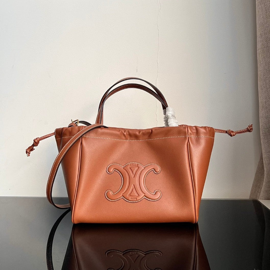 Celine SMALL CABAS DRAWSTRING CUIR TRIOMPHE 22 BROWN CALFSKIN