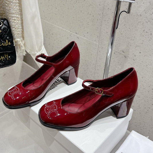 Celine HIGH MARY JANE SHOES IN GARNET RED PATENT CALFSKIN