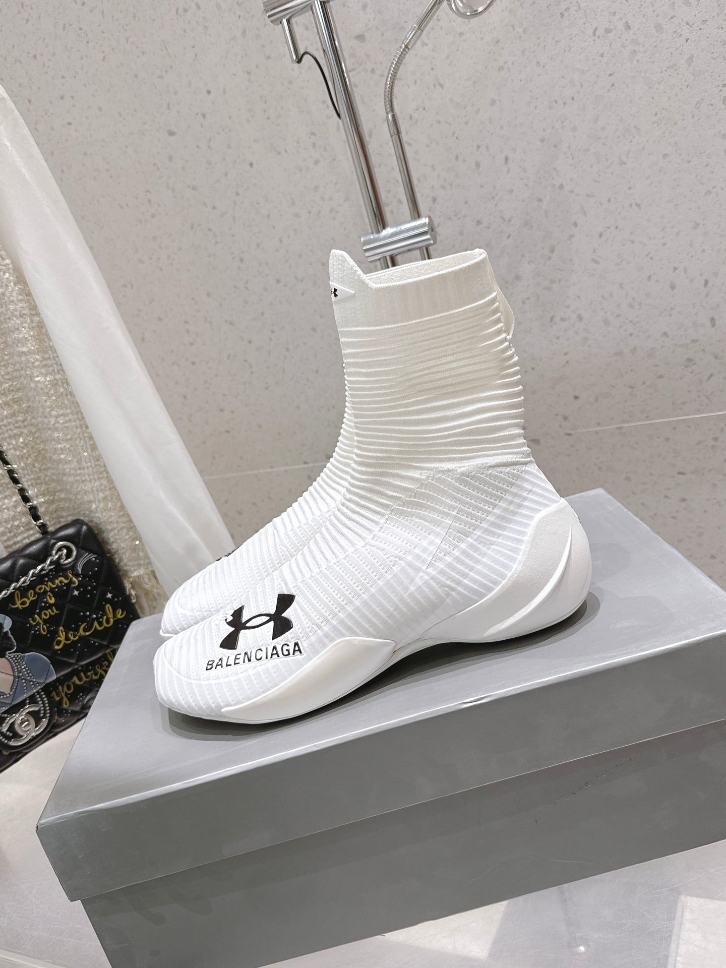 Balanciaga UNDER ARMOUR HYPER SNEAKER IN WHITE MIX BLACK KNITTED FABRIC