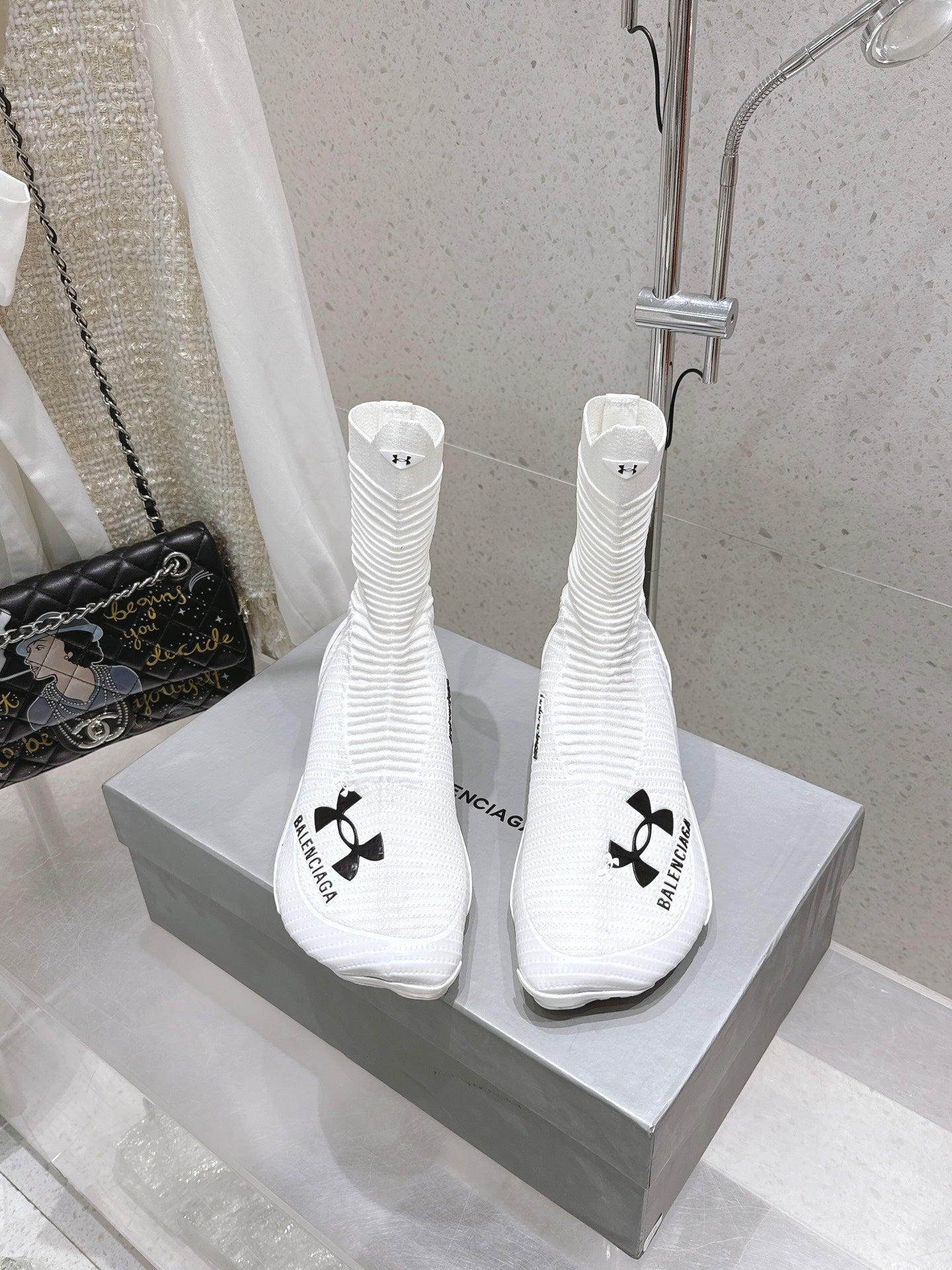 Balanciaga UNDER ARMOUR HYPER SNEAKER IN WHITE MIX BLACK KNITTED FABRIC