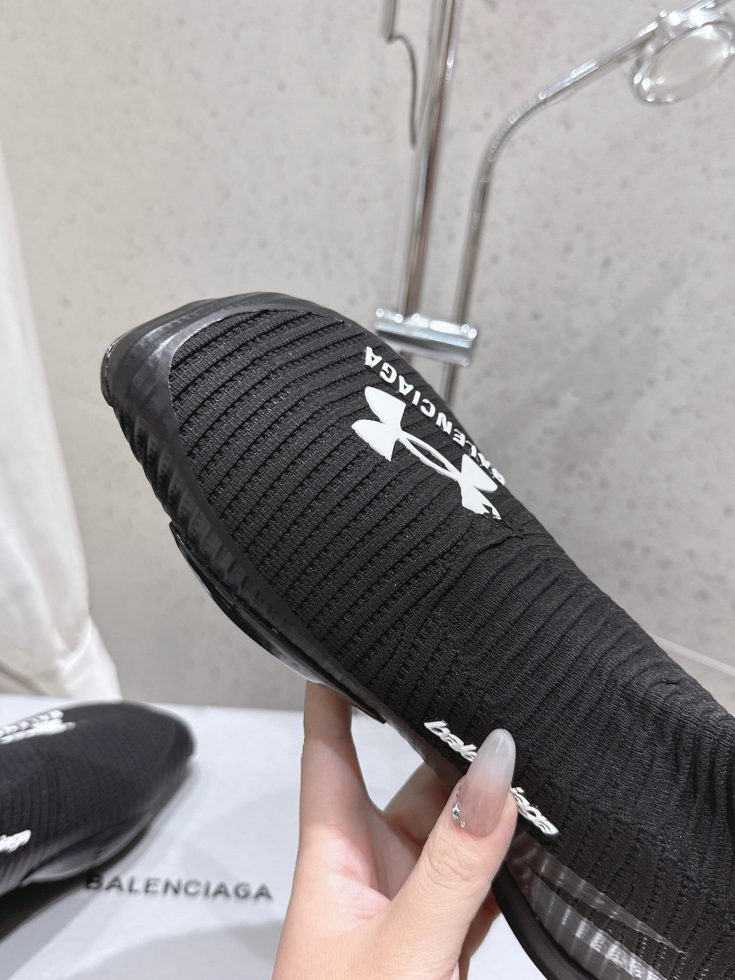 Balanciaga UNDER ARMOUR HYPER SNEAKER IN BLACK MIX WHITE KNITTED FABRIC