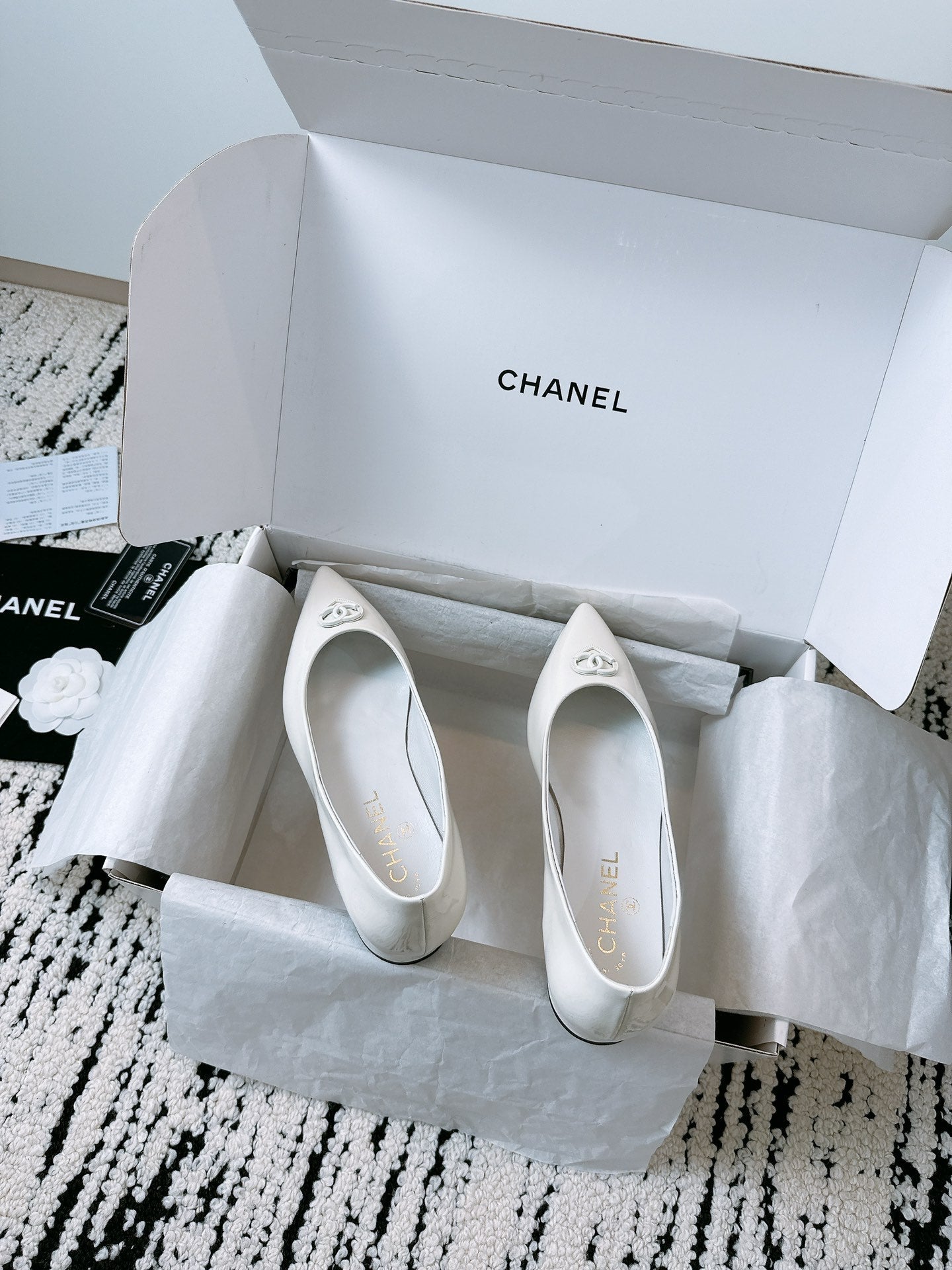 CHANEL Ballet Flats In White Glossy Lambskin 144669