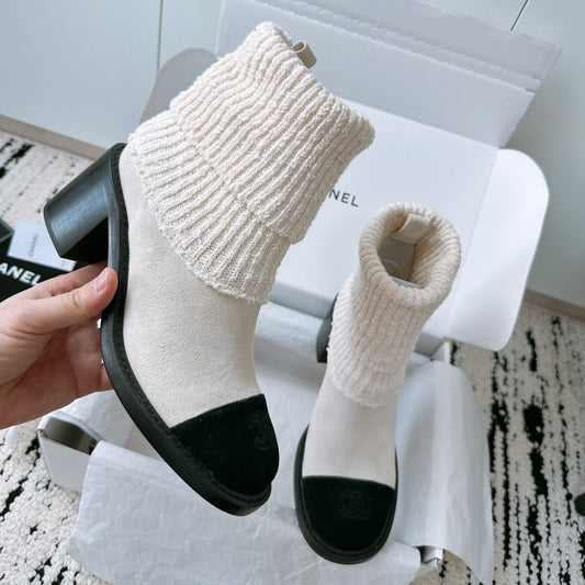 CHANEL Ankle Boots 70MM In White Suede 144564