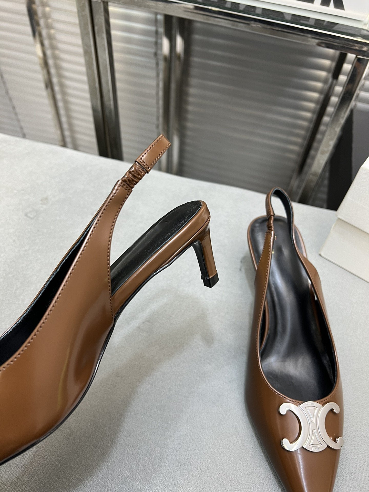 Celine alma triomphe 50 slingback chocolate patent calfskin