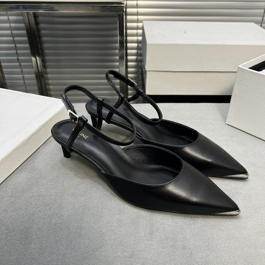 Celine cl kitten 50 with metal toe black calfskin