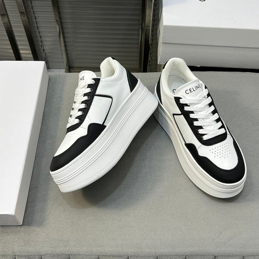 Celine BLOCK SNEAKERS WITH WEDGE OUTSOLE IN CALFSKIN OPTIC BLACK WHITE