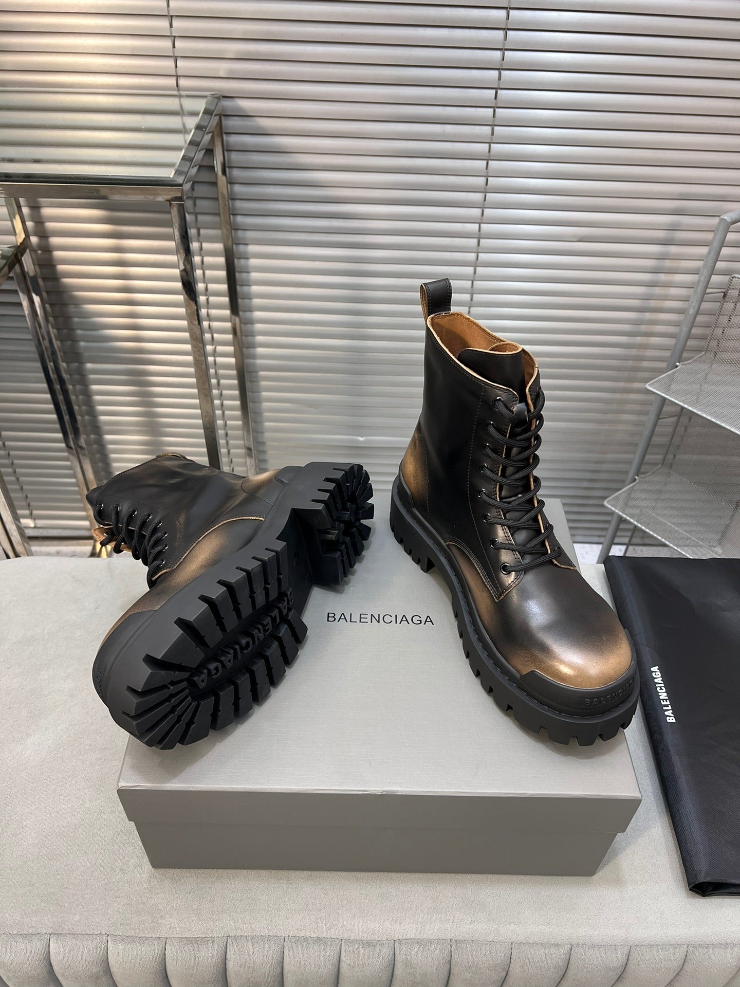 Balanciaga CHUNKY BOOTS IN BLACK MIX BRONZE SMOOTH CALFSKIN
